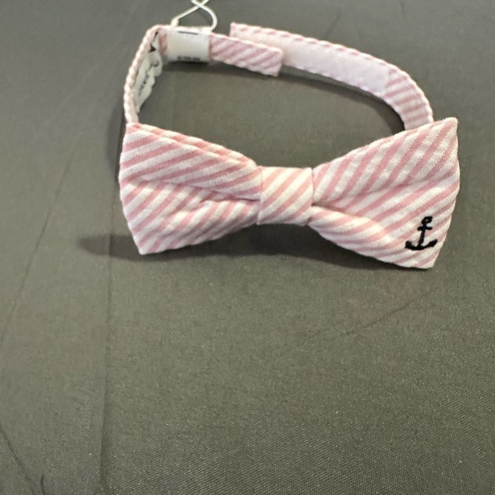 Janie and Jack Pink and White Striped Bow Tie with Black Anchor Accent